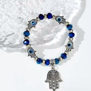 New Blue Hand Charm Beaded Bracelet Boho crafted